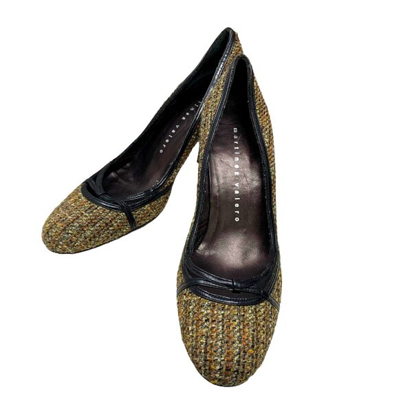 Martinez Valero Tweed‎ Leather Trim Classic Career Pumps - Picture 12 of 12
